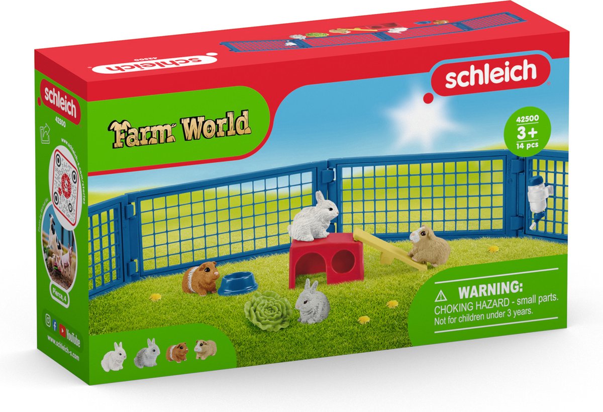 Schleich Bauernhofwelt - Zuhause für Hasen und Meerschweinchen - Figurenset - Kinderspielzeug für Jungen und Mädchen - 3 bis 8 Jahre - 14 Teile