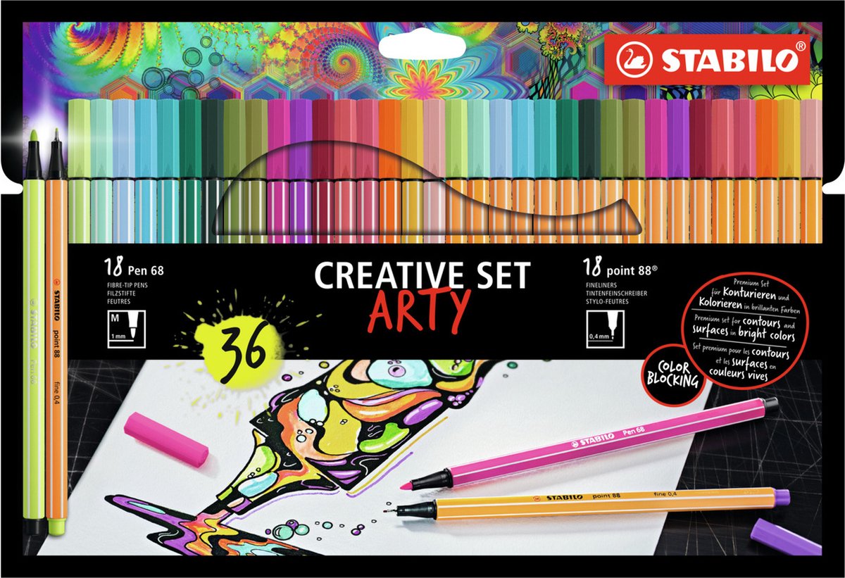 Stabilo Kreativset – Stift 68 Punkt 88 Pastell – Arty – Kombi-Federmäppchen 36-teilig