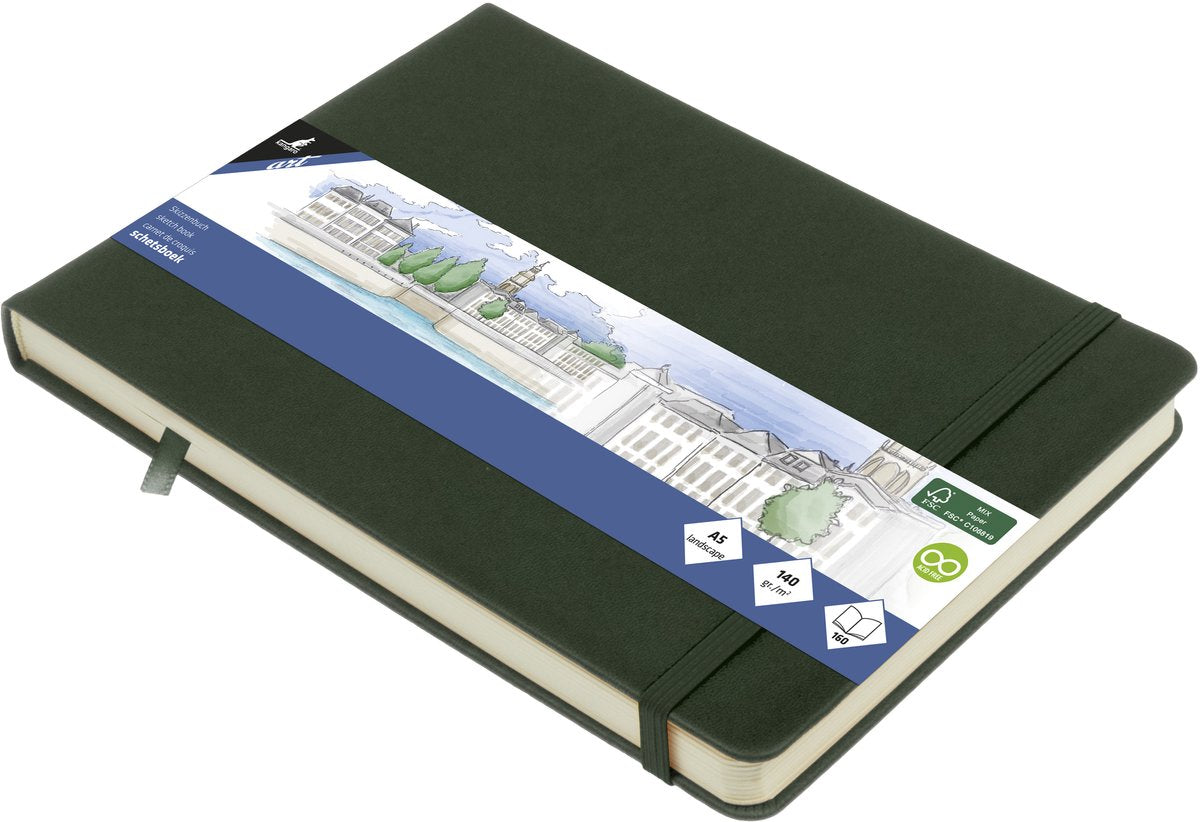 Kangaro schetsboek a5 landscape - forest green - hardcover kaft - met elastiek en lint - k-861238