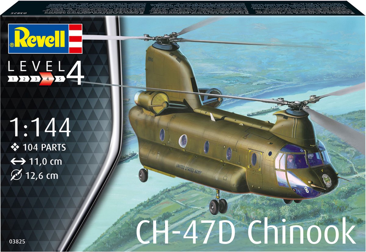 Revell Modellbausatz Militärfahrzeuge – 03825 CH-47D Chinook Heli Kunststoff – 1:144 – Modellbau