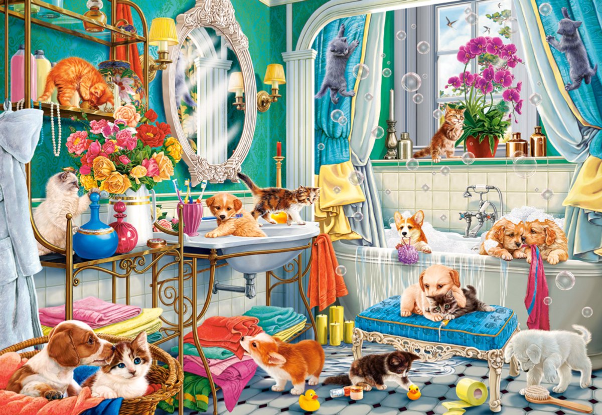 Castorland puzzel crazy pet bath - legpuzzel 1500 stukjes.