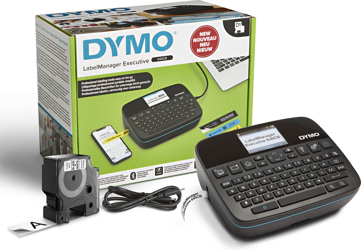 Dymo Label Manager Executive 640 CB tragbarer Etikettendrucker | Kompaktes Etikettendruckergerät mit QWERTZ-Tastatur | Bluetooth- und USB-Konnektivität | Kompatibel mit D1-Standard- und langlebigen Etiketten