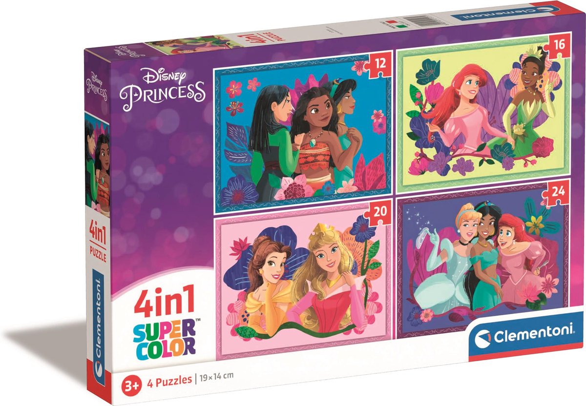 Clementoni – Puzzle – 4 Puzzles in 1 Box – Disney Princess – Puzzle für Kinder – Supercolor