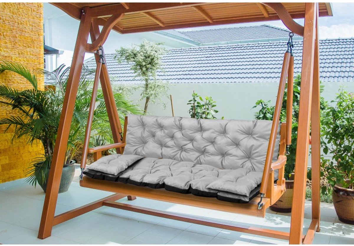 Aio Gartenkissen-Set – Sofakissen 100 x 60 x 50 cm und 2 kleine Kissen 42 x 42 cm – Schaukelbankkissen – Grau