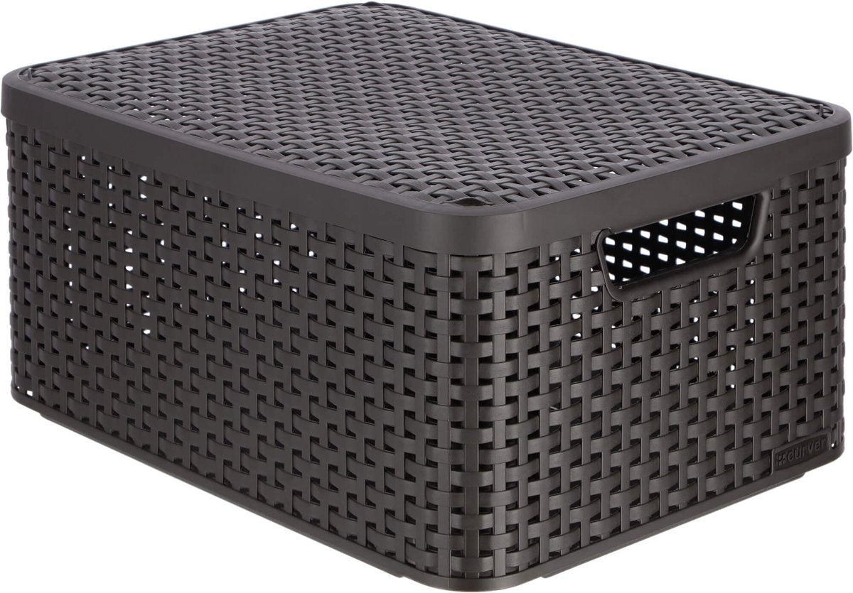Aufbewahrungskorb im Curver-Stil m – mit Deckel – L 39,3 x B 29,3 x H 18,7 cm – braun
