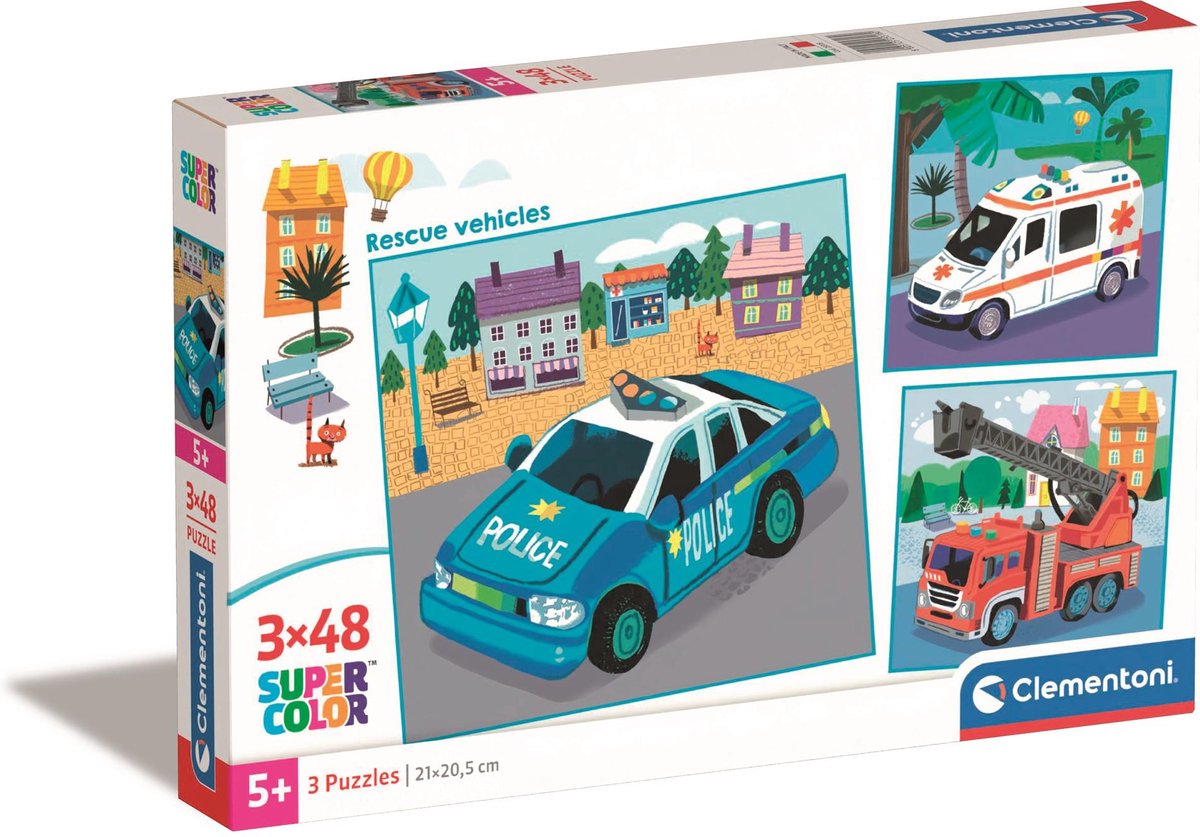 Clementoni Jigsaw Puzzle Super Color Square Emergency Services, 3x48st.