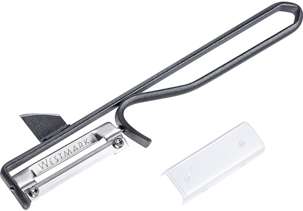 Westmark Schäler, 1 Stück – Ergonomischer Kartoffelschäler aus Stahl mit Edelstahlklinge – Universalschäler für Gemüse und Obst – Anthrazit, 10617770