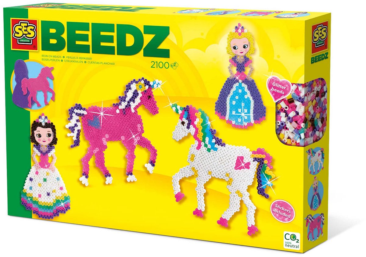 Ses creative - beedz - Einhörner und Prinzessinnen - 2100 Bügelperlen mit Grundplatten und Bügelbögen - ab 5 Jahren