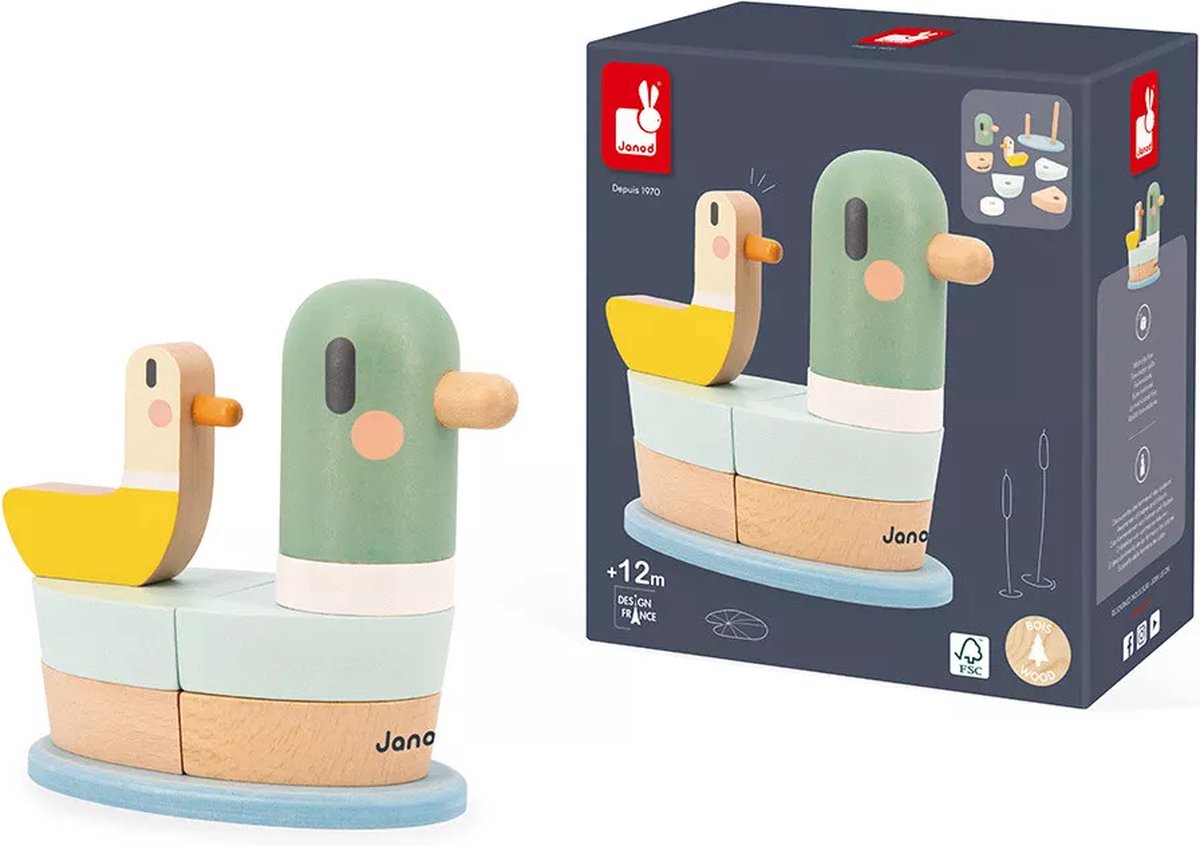 Janod - süßer Kokon - Stapelturm aus Holz - Ente