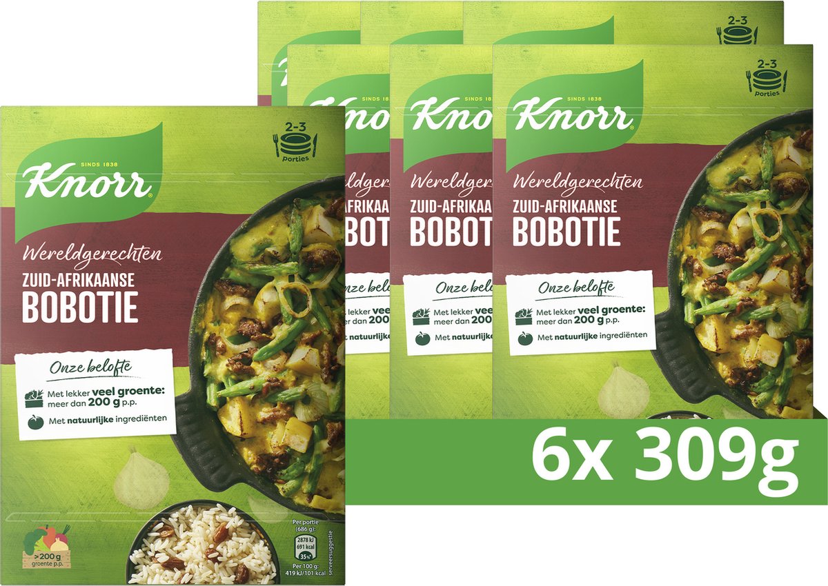 Knorr wereldgerechten maaltijdpakket - zuid-afrikaanse bobotie - snel, makkelijk en met lekker veel groente - 6 x 309 g
