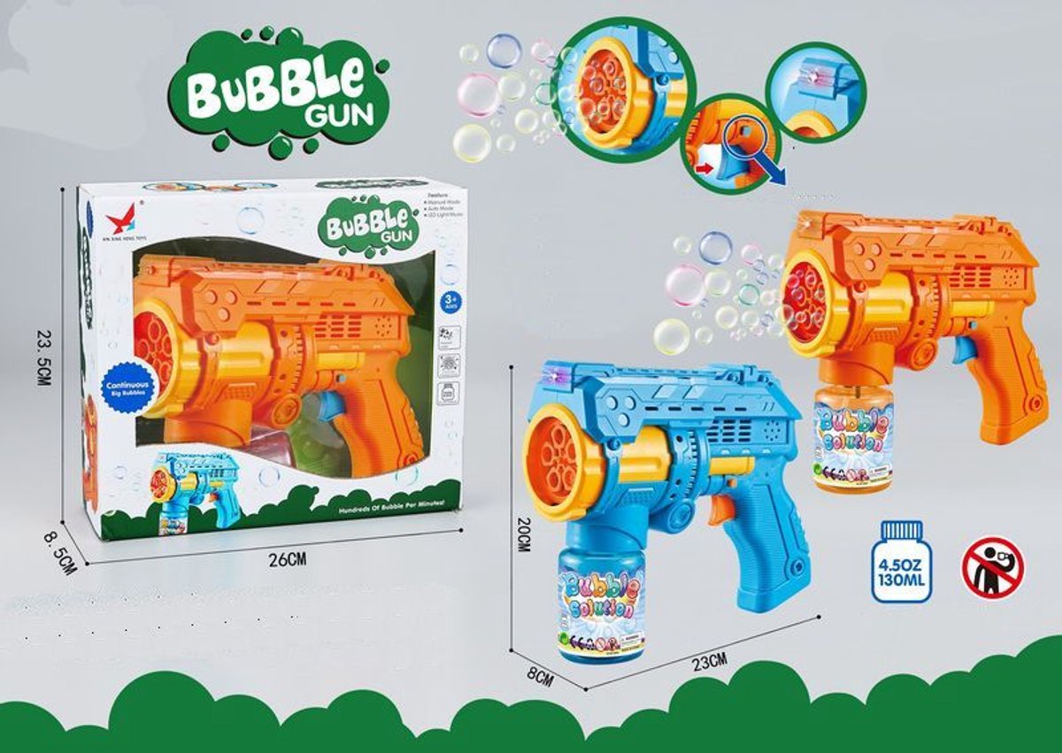 Amuuso Seifenblasenpistole 23 cm mit Sound + 130 ml Seifenblasenbläser.