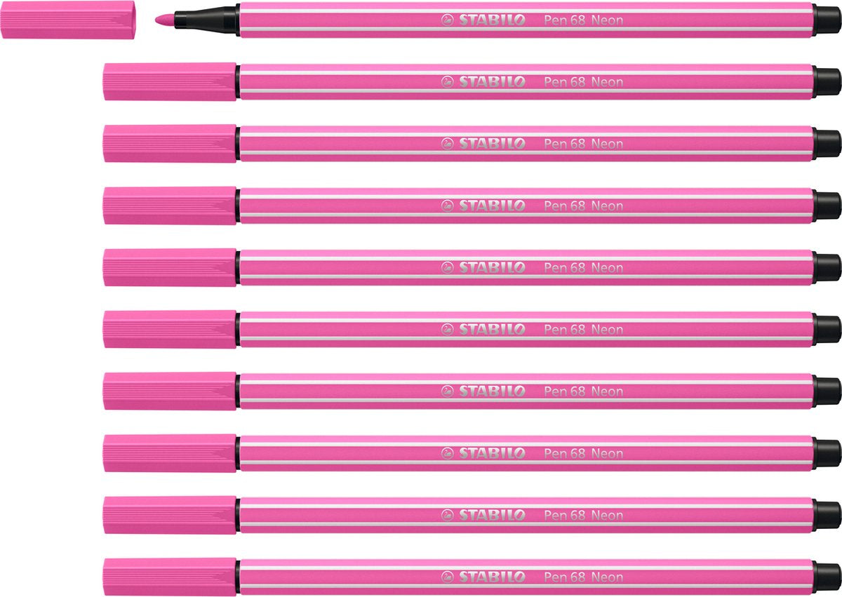 Stabilo pen 68 - premium viltstift - neon roze - doos 10 stuks