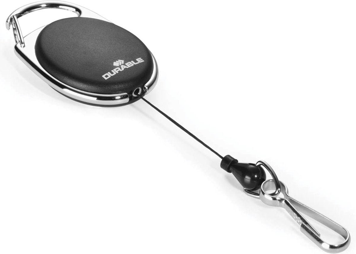 Robuster Aufrollmechanismus mit Karabiner schwarz
