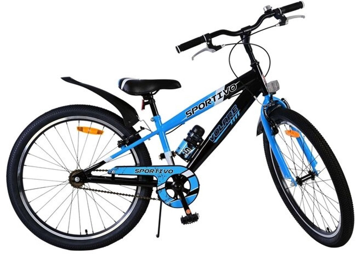 Volare Sportivo Kinderfahrrad - Jungen - 24 Zoll - Schwarz Blau - Zwei Handbremsen