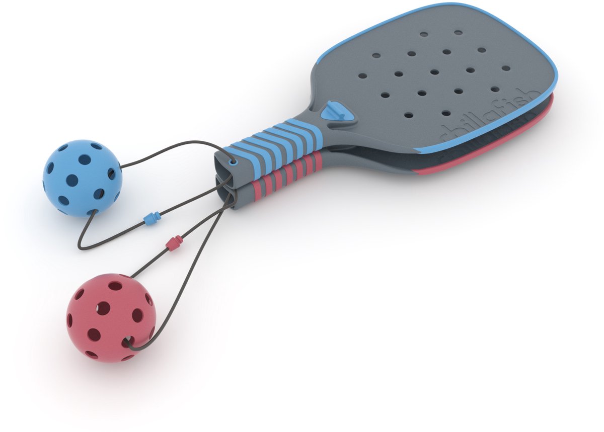 Chillafish Pickleball-Set für Kinder ab 5 Jahren – blau rot – Set mit 2 Pickleball-Schlägern und 2 Bällen – ergonomischer, rutschfester Griff – zusammensteckbare Schläger – ideal für Outdoor-Spaß – Pickli-Modell