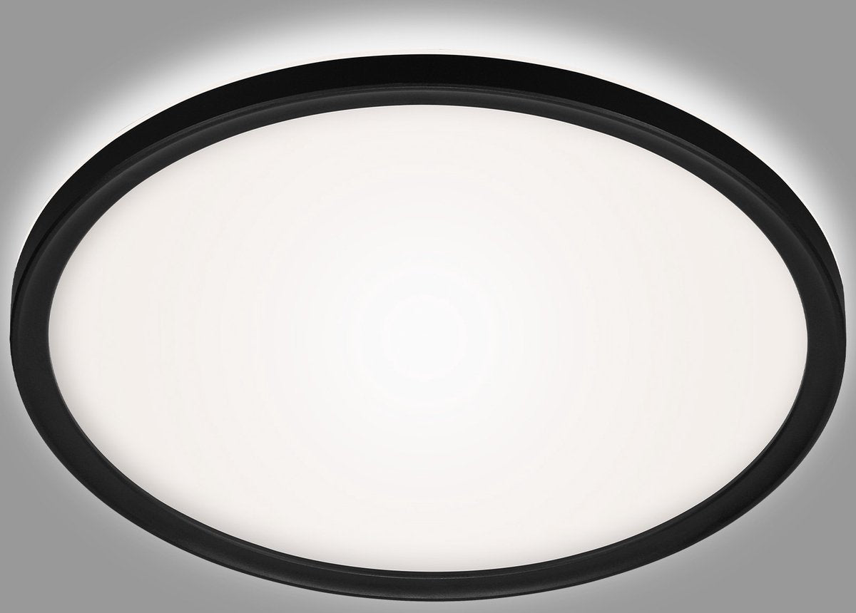 Briloner Slim Drip – LED-Badezimmerbeleuchtung – Badezimmer-Deckenleuchte – mit Hintergrundbeleuchtung – IP44 – Schwarz – ø29 cm