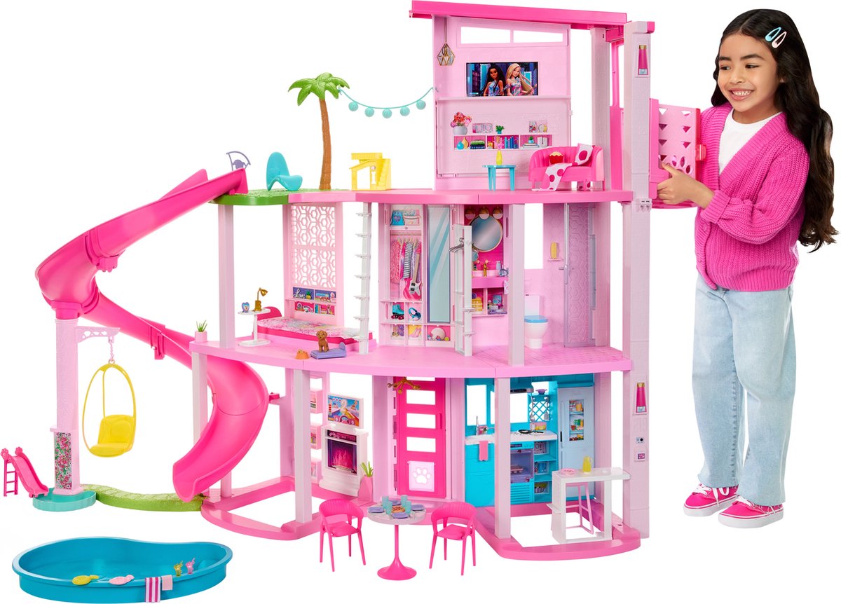 Barbie Dream House Puppenhaus – 114 cm hoch – mit Rutsche und über 75 Zubehörteilen
