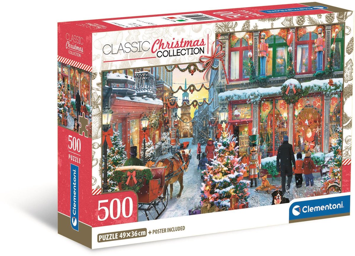 Clementoni Puzzle Weihnachtspuzzle 500 Teile verschneites Dorfplakat.