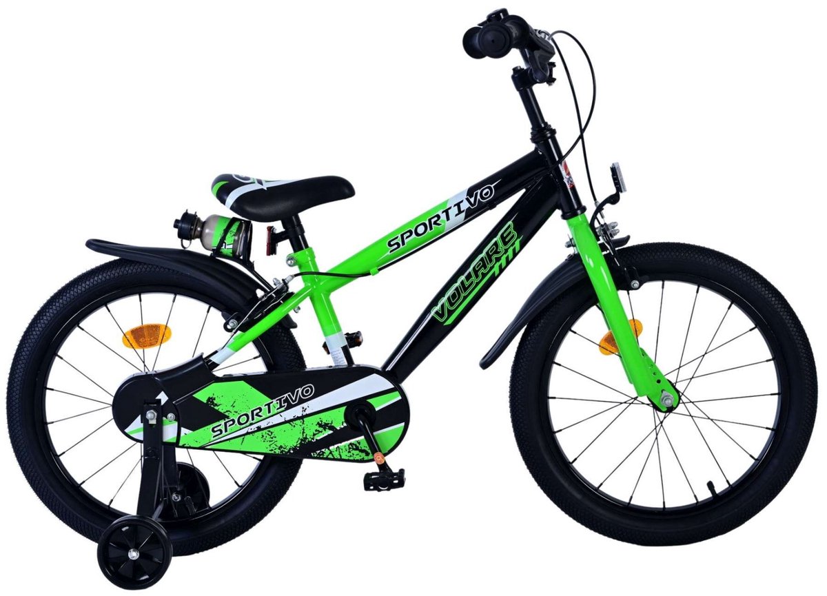 Volare Sportivo Kinderfahrrad - Jungen - 18 Zoll - Grün Schwarz - Zwei Handbremsen