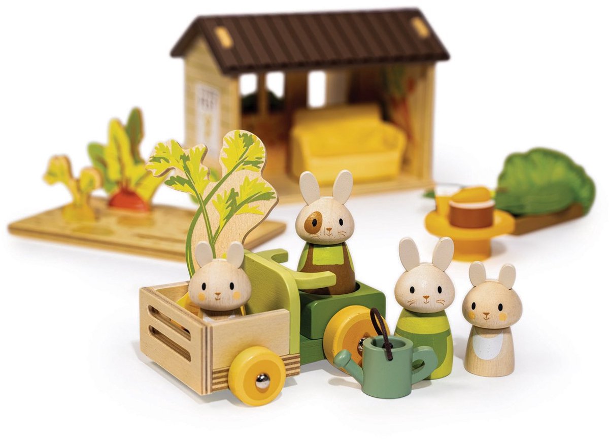 Zartes Blatt Holzspielzeug Kaninchen Karottenfeld Hase Karottenbeet.