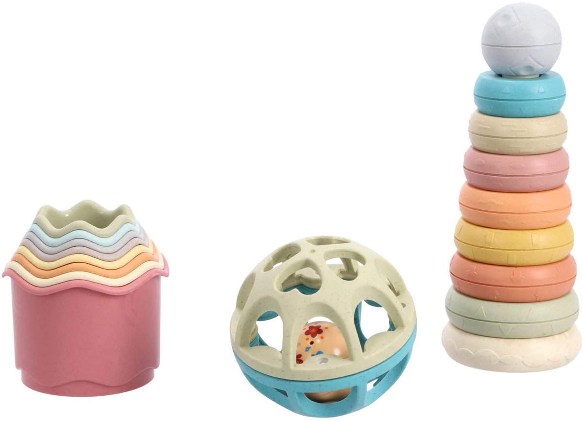 Jipy Biokunststoff Deluxe Geschenkset Stapelturm Badewanne Stapelbecher und Spielrasselball 3-teilig