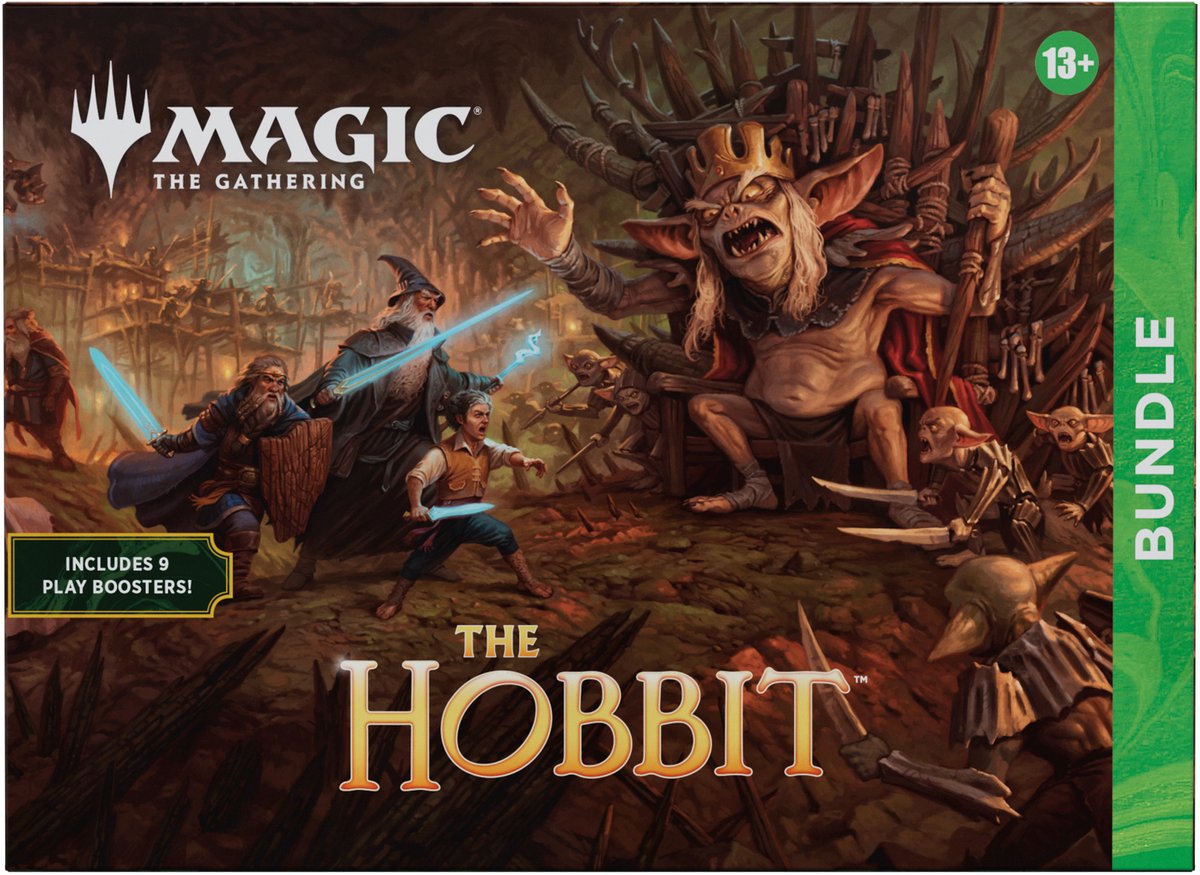 Magic the Gathering Magic: The Gathering | das Hobbit-Paket | 9 Spielbooster, 34 Länder, Folien-Promokarte + exklusives Zubehör | Sammelkartenspiel