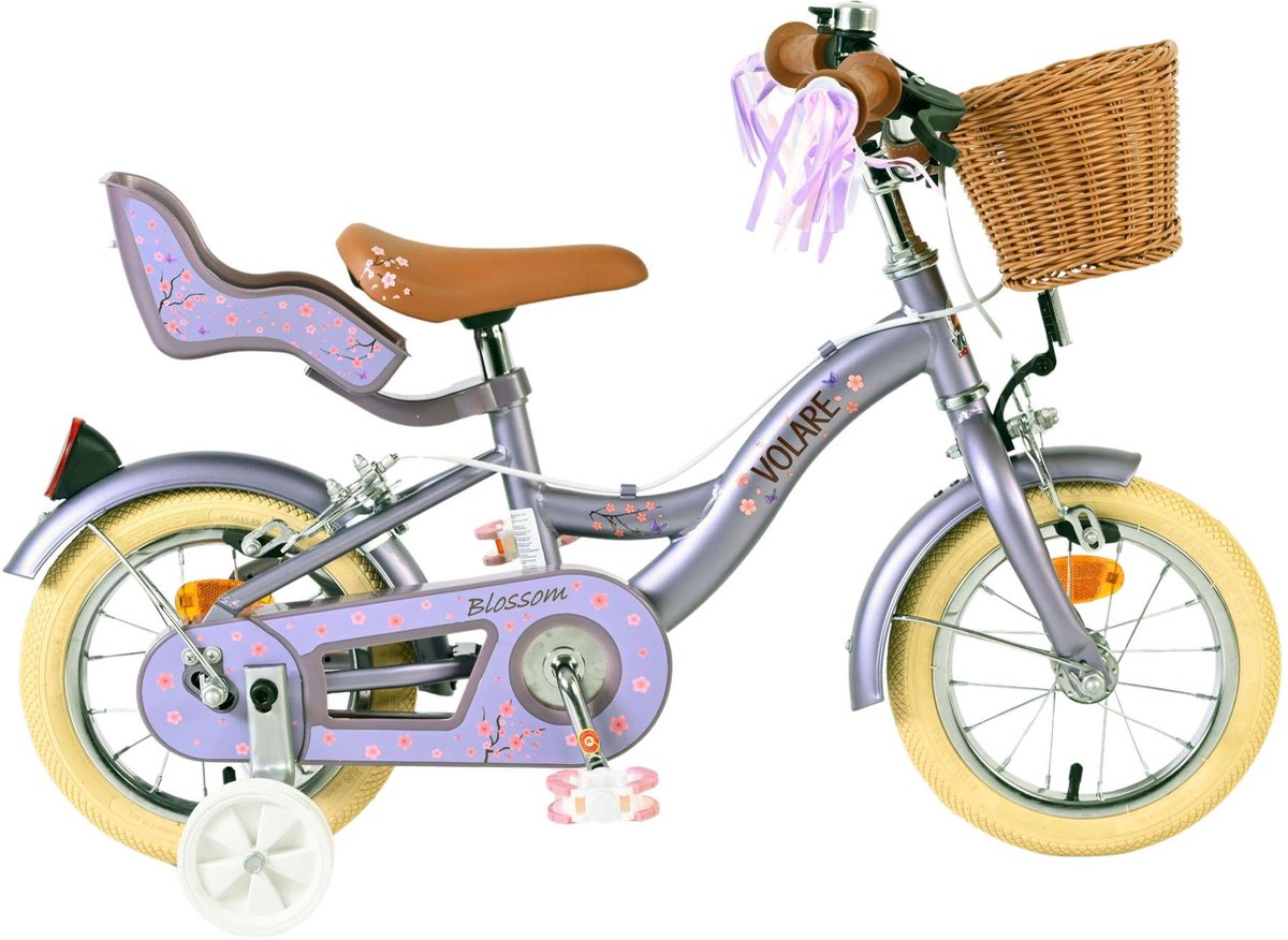 Volare Blossom Kinderfahrrad – Mädchen – 12 Zoll – Lila – zwei Handbremsen