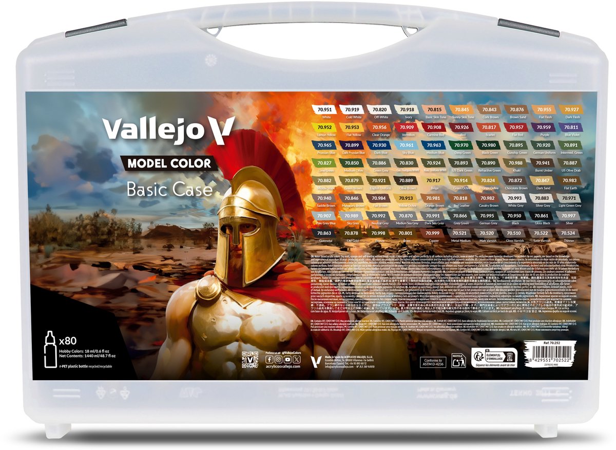 Vallejo Hobby Paint Acrylfarbe - 70252 Modellfarbe - Basiskoffer - Basisfarben - Acrylset - 80x Farbset - 80 x 18 ml