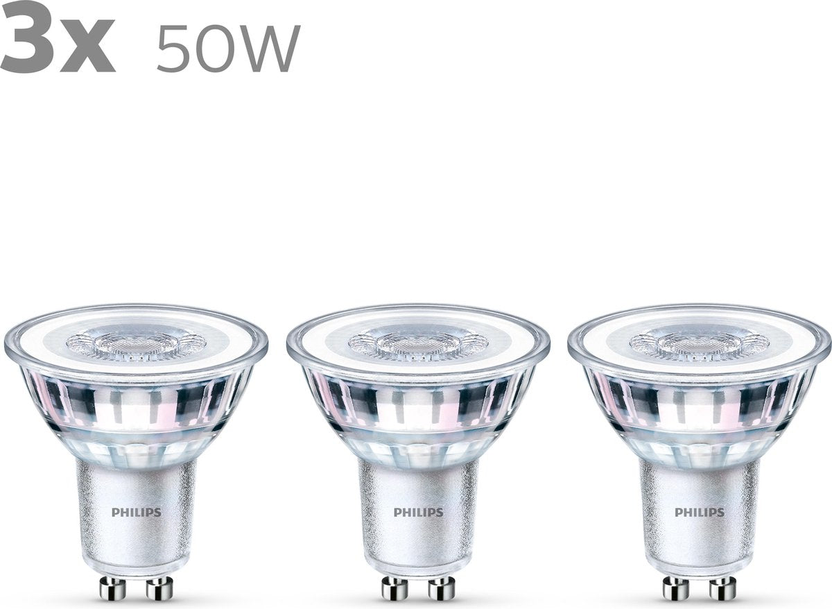 Philips led energiezuinige spot - 50 w - gu10 - koelwit licht - 3 stuks - bespaar op energiekosten