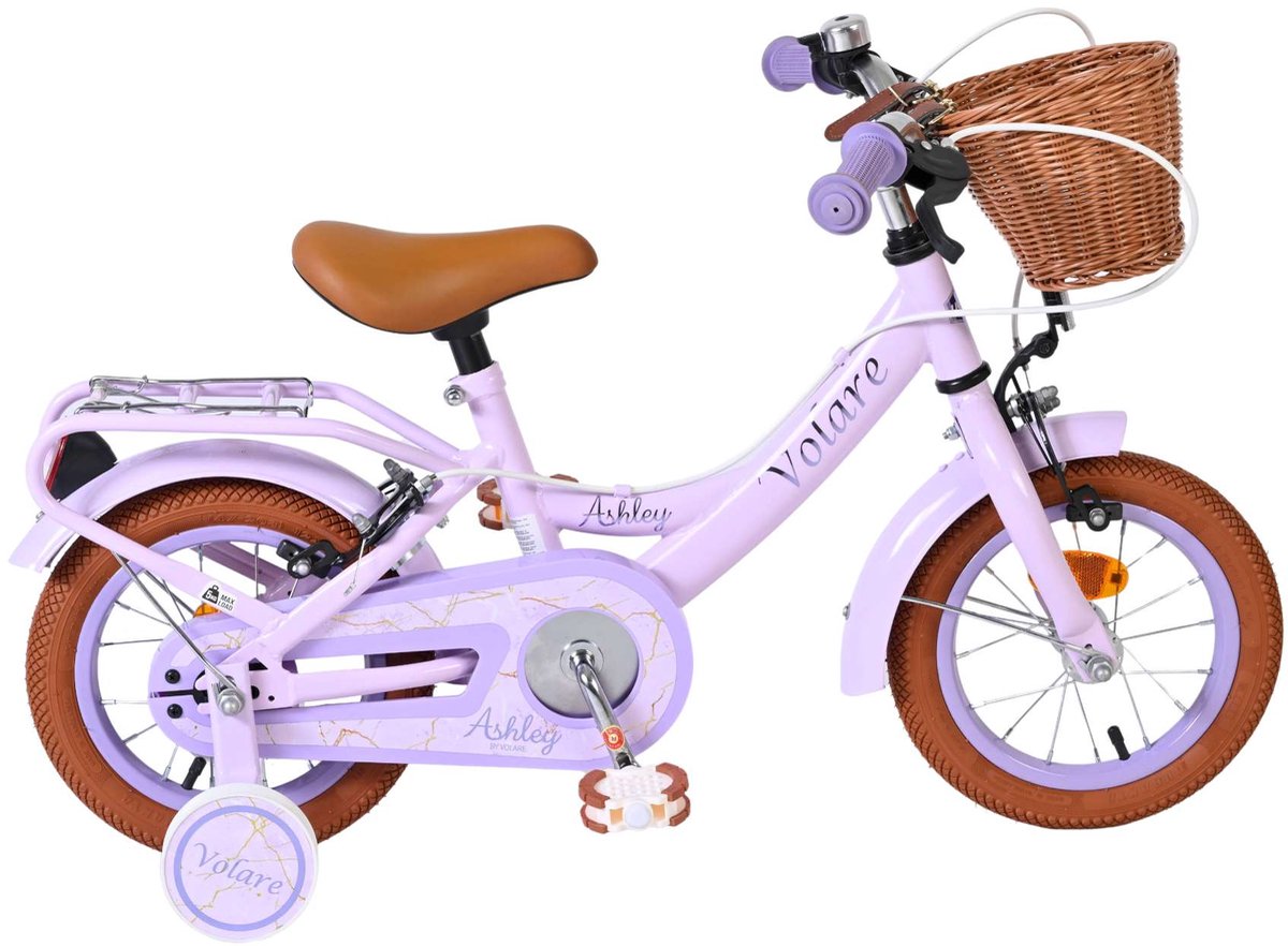 Volare Ashley Kinderfahrrad – Mädchen – 12 Zoll – Flieder – zwei Handbremsen