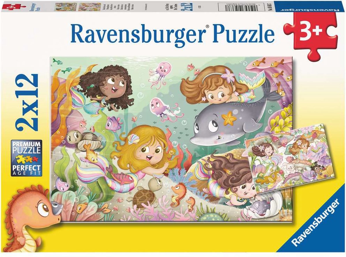 Ravensburger Puzzle Kleine Feen und Meerjungfrauen – Puzzle – 2x12 Teile
