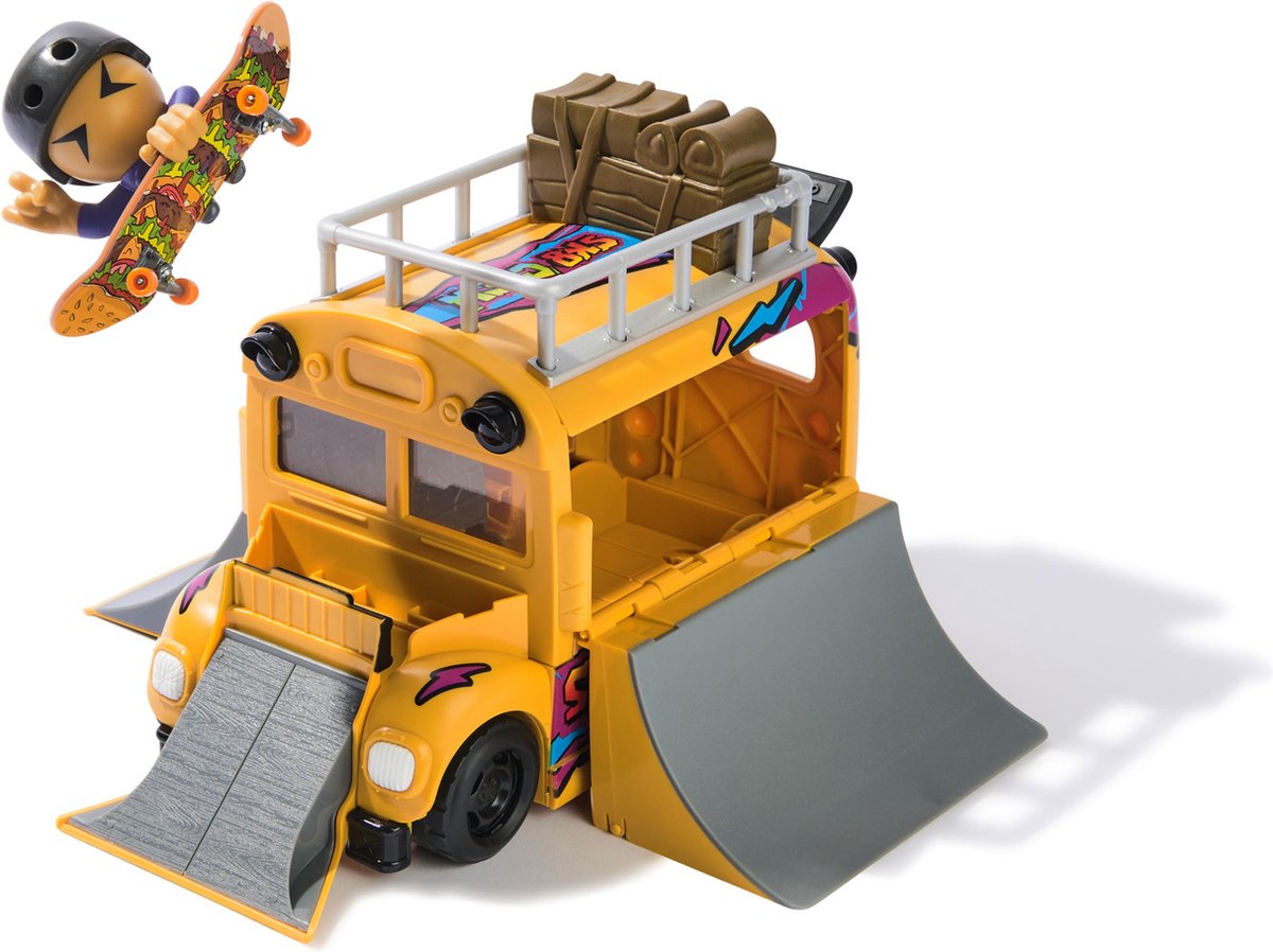 Tech Deck Sk8 Crew – 2-in-1-transformierender Ultra-Sk8-Bus mit Stauraum, Finger-Skateboard und Figur