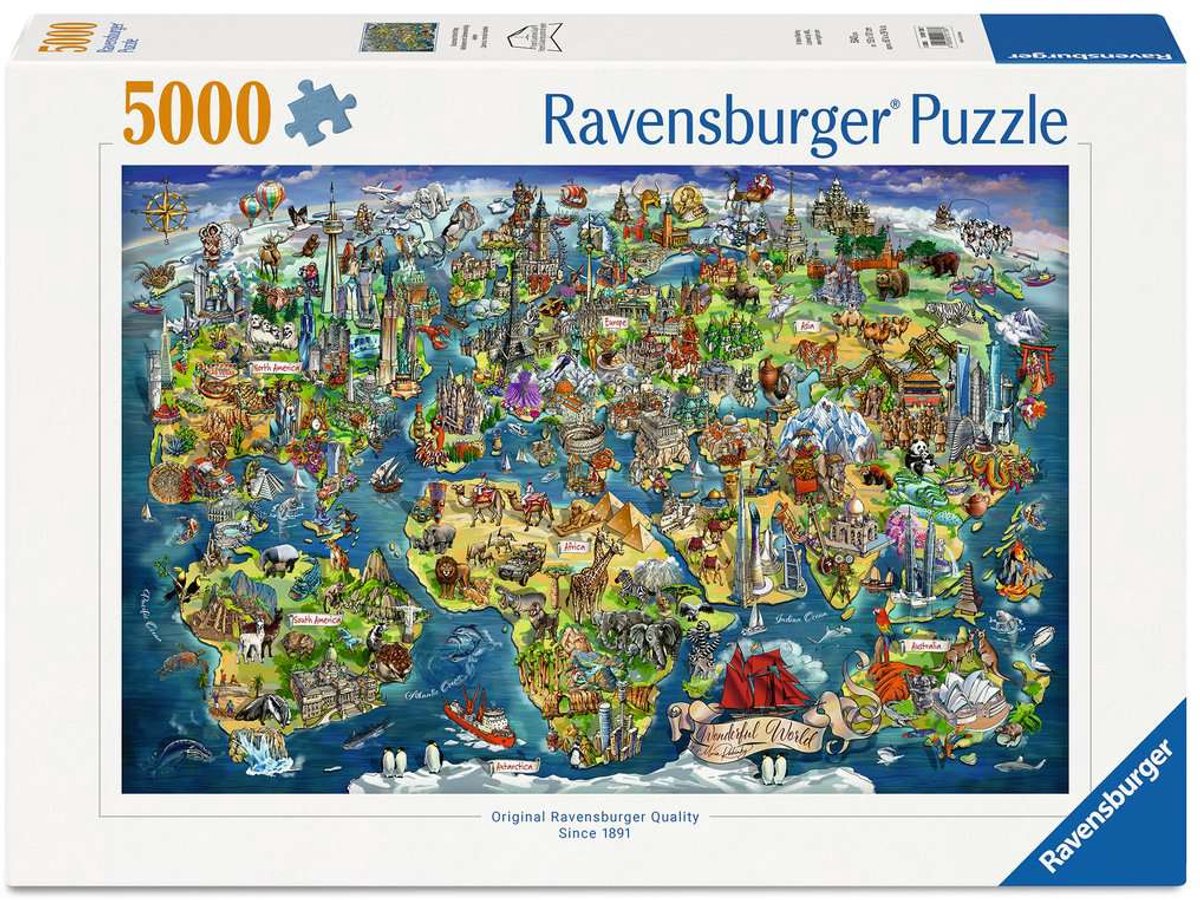 Ravensburger – wereldkaart met bezienswaardigheden – legpuzzel – 5000 stukjes