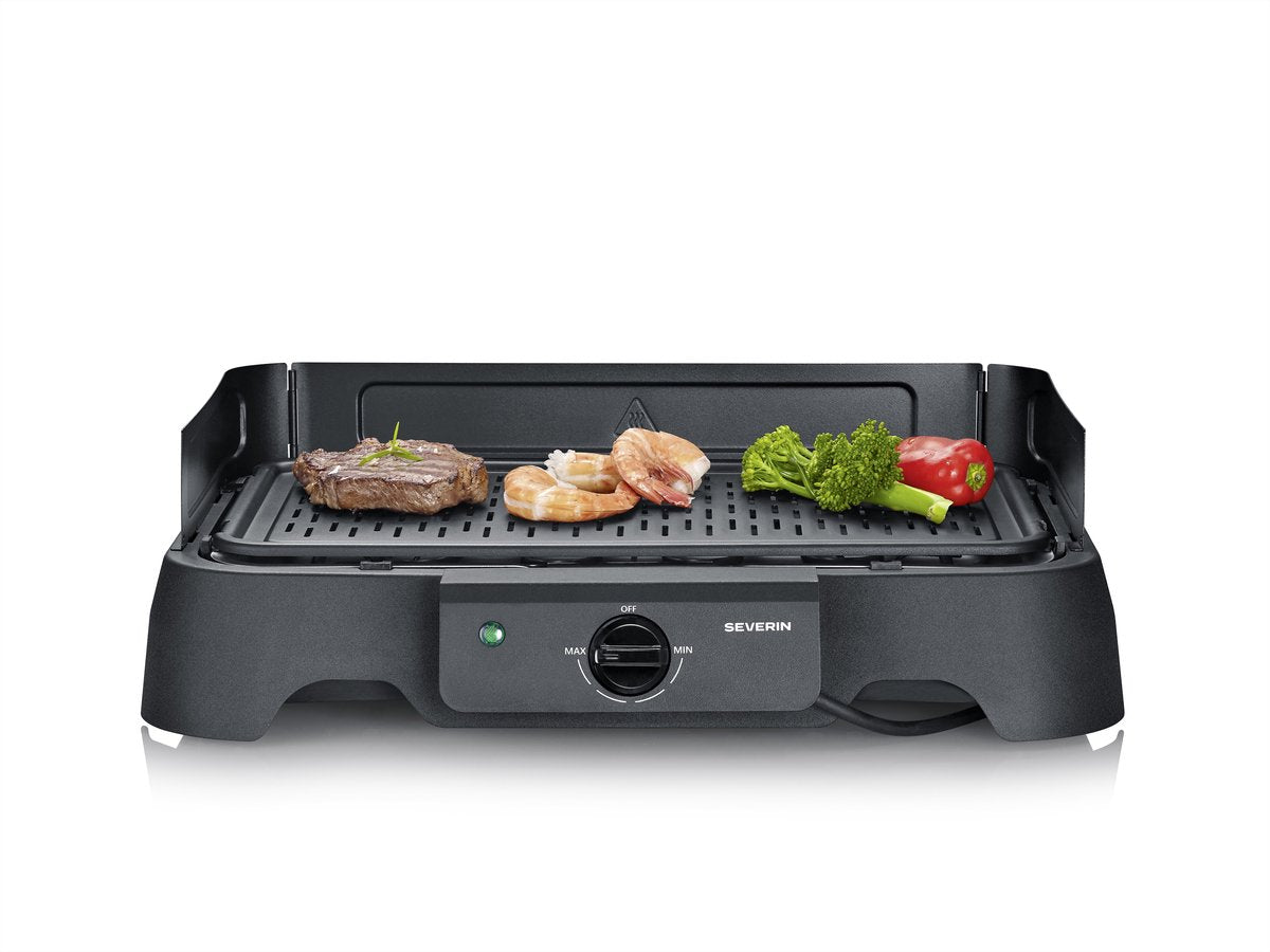 Severin PG 8595 Tischgrill – 2000 W – Aluminium-Grillplatte – glatt gerippt – schwarz