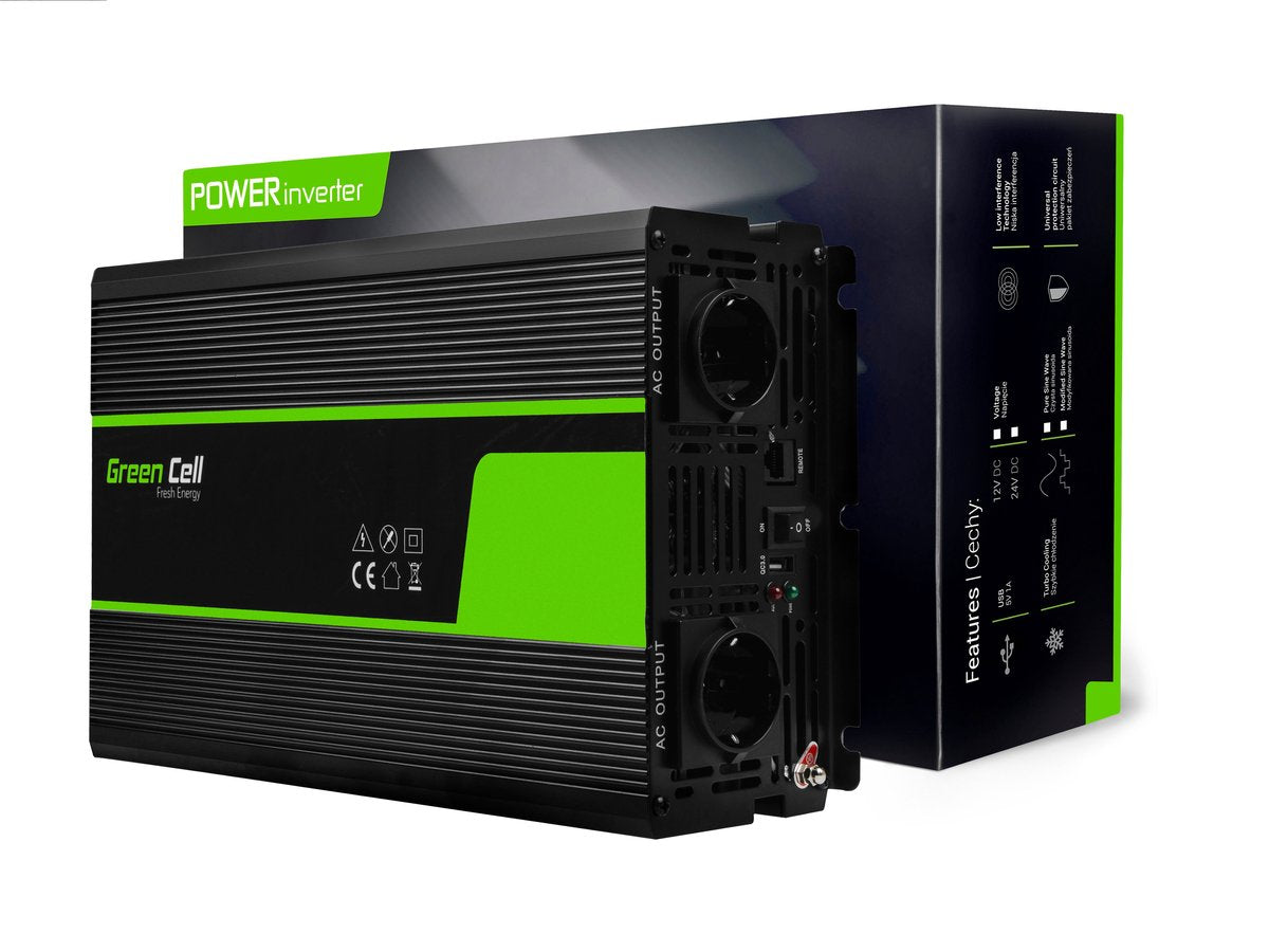 Green Cell Wechselrichter 24 V auf 230 V reine Sinuswelle 2000 W – für LKW – inv20