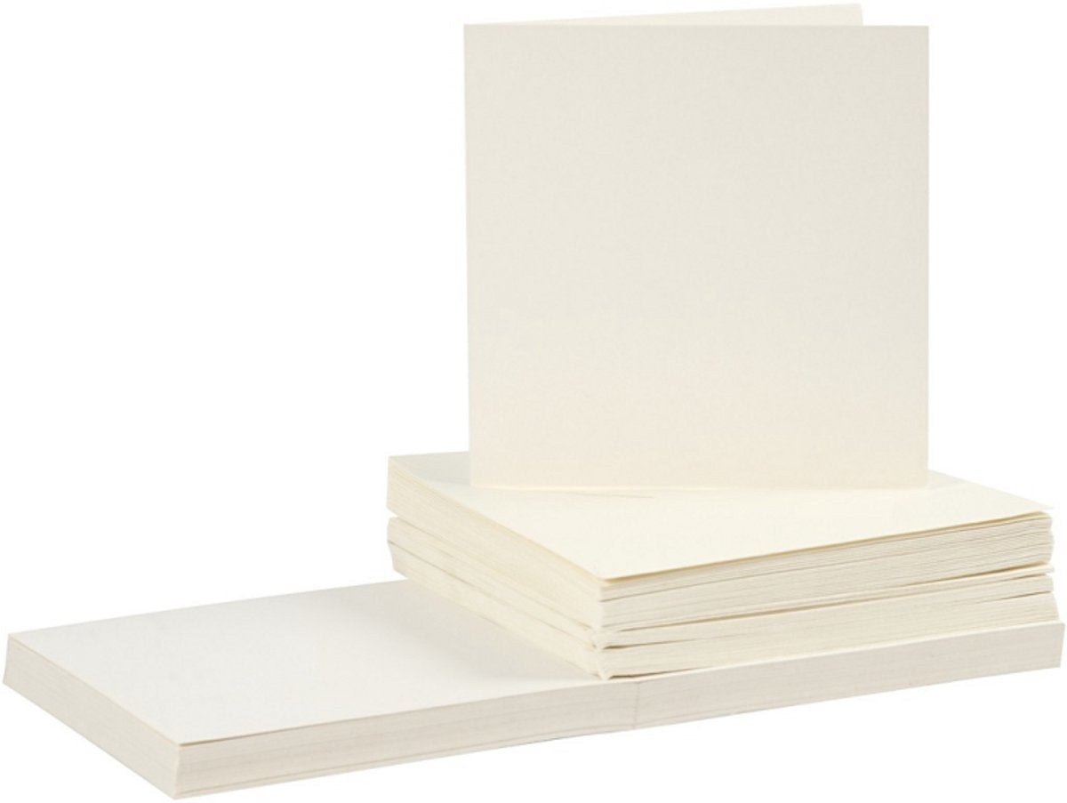 Creativ Firmenkarten und Umschläge, Kartengröße 15x15 cm, Umschlaggröße 16x16 cm, 110+220 gr, gebrochenes Weiß, 50er-Set 1 Box