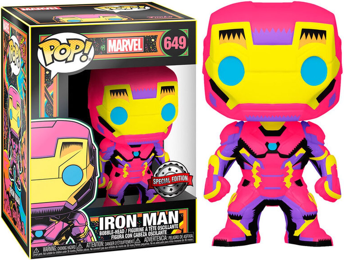 Funko Iron Man Sammelfigur Marvel Pop! Schwarzlicht Iron Man 9 cm mehrfarbig