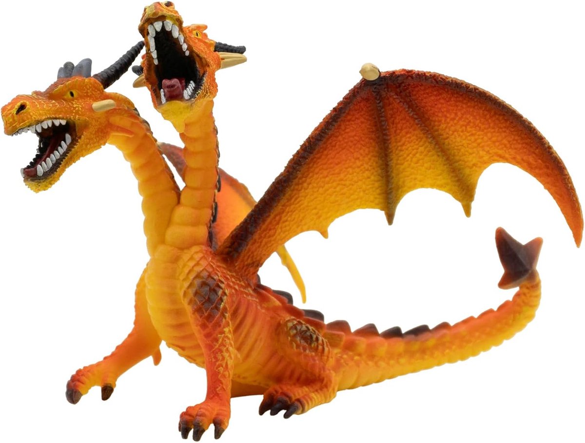 Bullyland 75598 – Spielfigur zweiköpfiger orangefarbener Drache – lebensechte und detaillierte Gestaltung – ideal als Tortenfigur, Sammlerstück oder kleines Geschenk für Kinder ab 3 Jahren