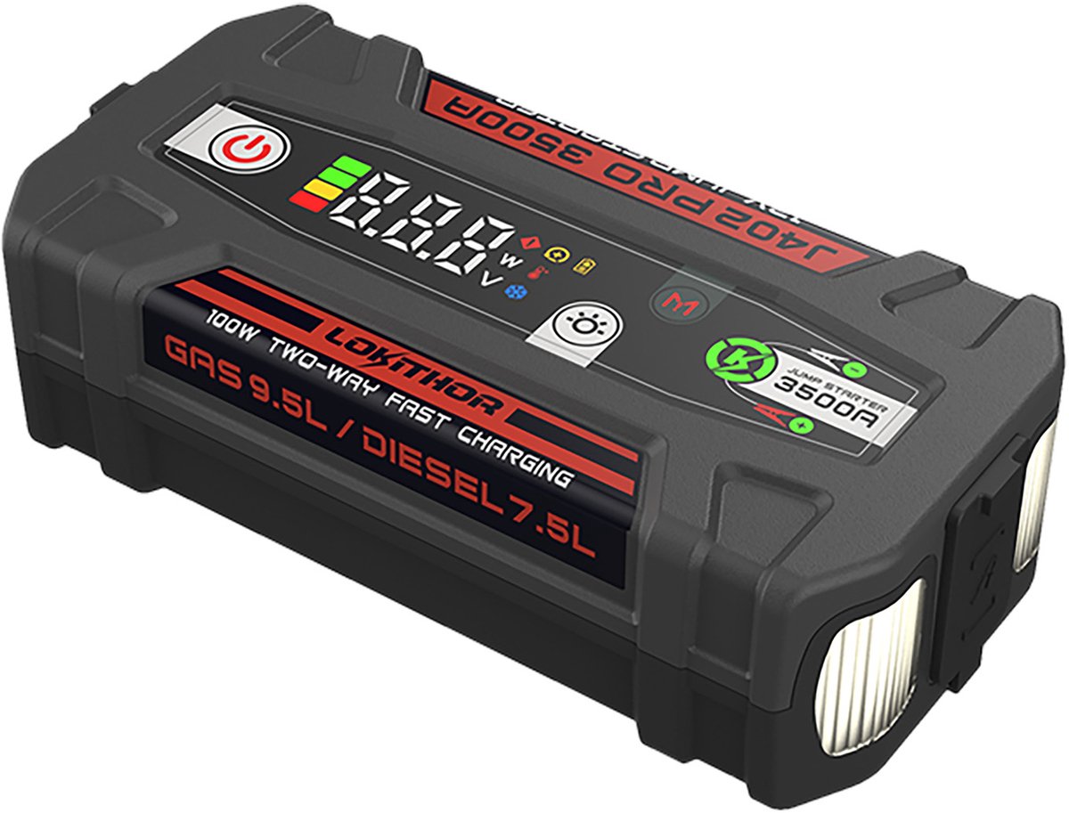 Lokithor Starthilfe J402 Pro – 12 V 3500 A – Powerbank 100 W – LED-Taschenlampe – Autostart