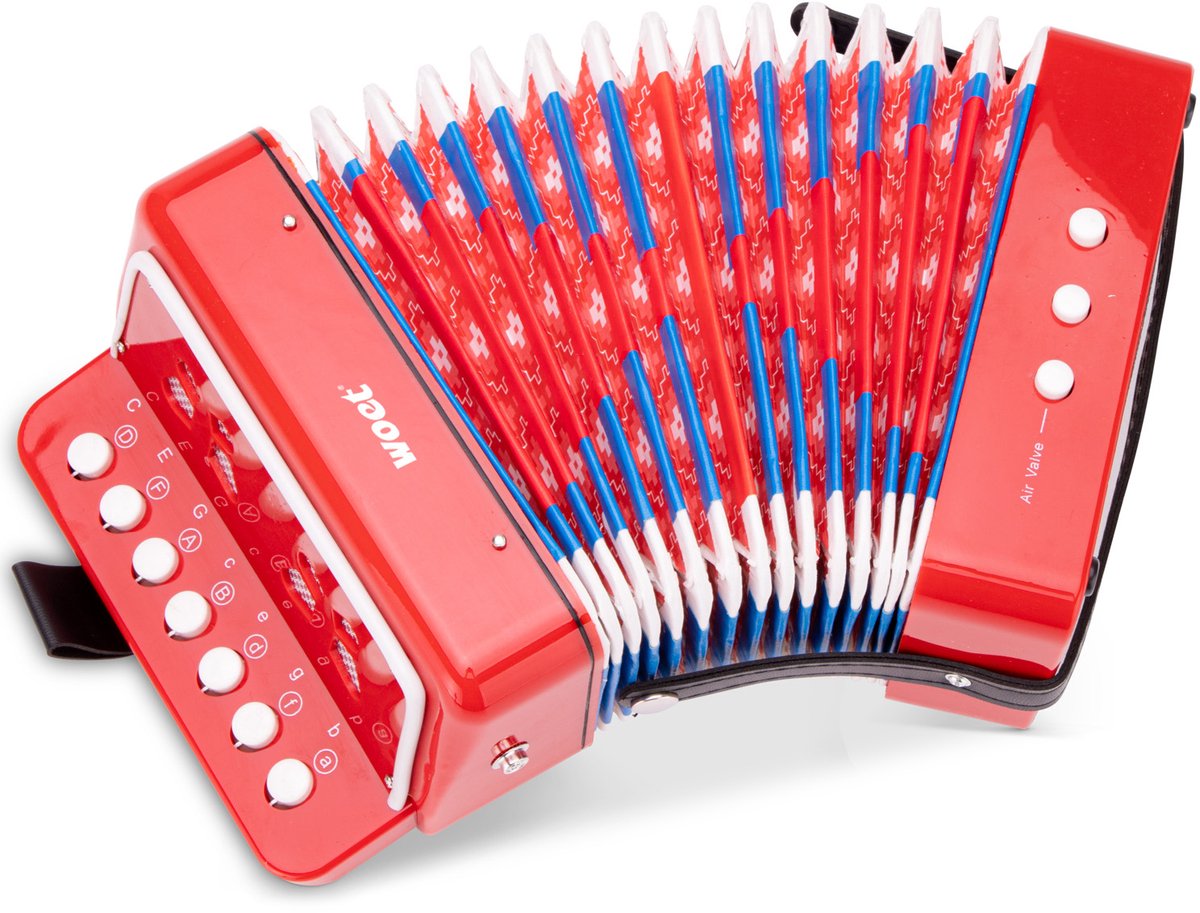 Woet ® speelgoed accordeon voor kinderen - speelgoedinstrument - rood - inclusief muziekboekje met 8 liedjes - vanaf 3 jaar