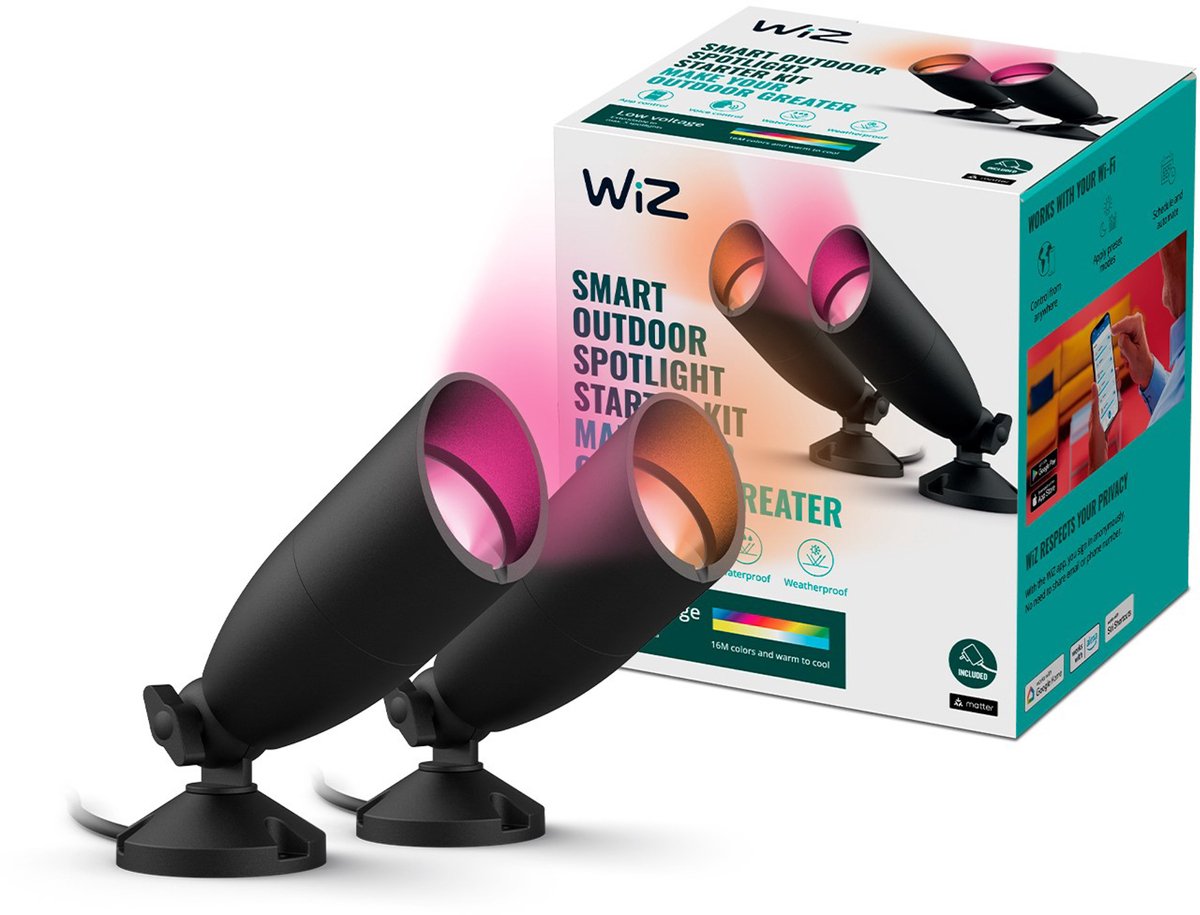 Wiz buitenlamp - grondspot starterset - gekleurd en wit licht - slimme led verlichting - 12v - zwart