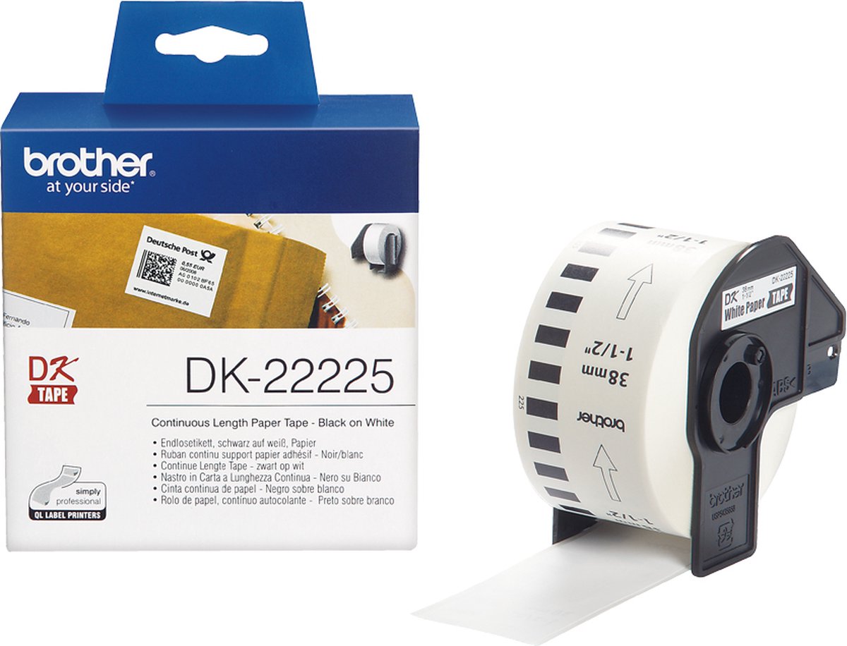 Brother dk-22225 continue length tape: 38mm - thermal paper - white (30.48)