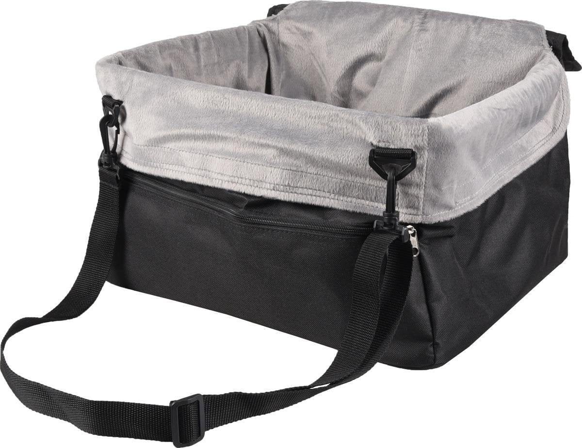 Flamingo Autositz Hund – Autositz ula schwarz – 41x36x25cm – Plüsch-Reisesitz mit verstärktem Rahmen – sicher und bequem für kleine Hunde
