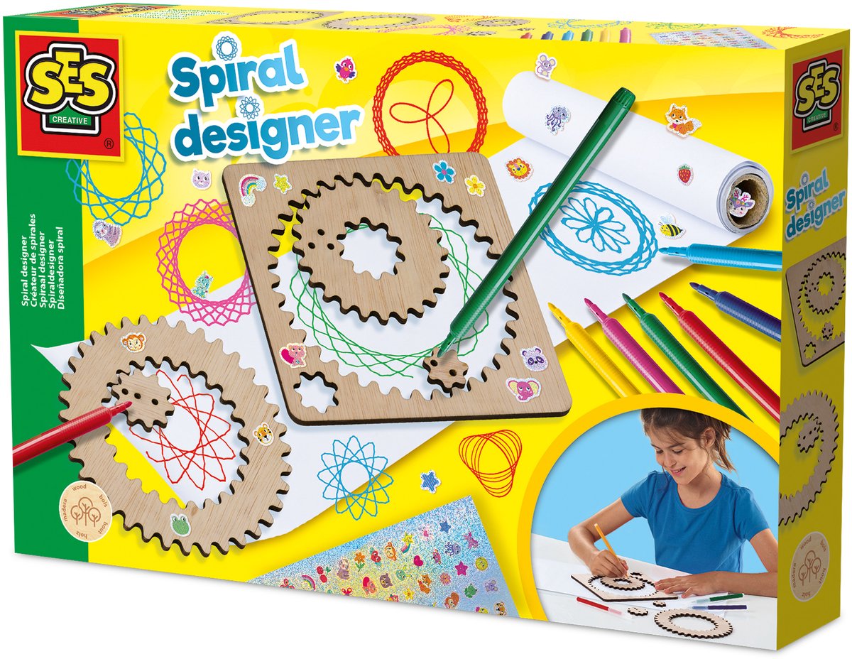 Ses kreativer Holzspiralen-Designer – kreatives Zeichenset für Kinder ab 5 Jahren – erstellen Sie über 40 einzigartige Spiralen mit Holzrädern – perfekt für junge Künstler