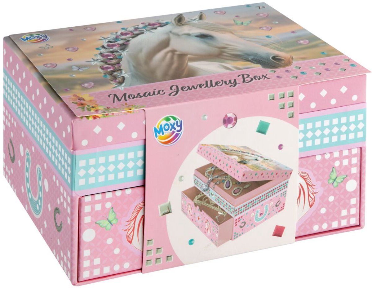 Moxy Pferd Schmuckkästchen Mosaik Deko – Bastelset Schmuckkästchen – Kreatives Spielzeug für Mädchen ab 3 Jahren – Geschenktipp Home Deco
