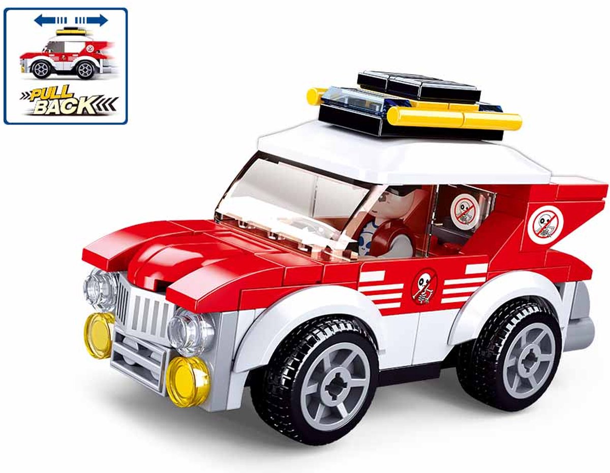 Sluban Town Rally Pullback Car Bauspielzeug für Kinder ab 6 Jahren – Konstruktionsspielzeug Modellbau – Baukasten mit 88 Bausteinen – M38-B1083