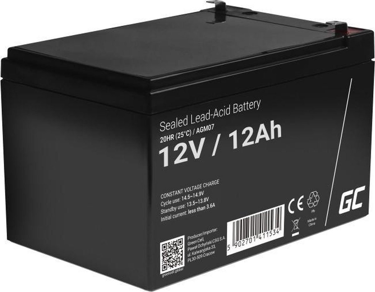 Green Cell 12 V 12 Ah (6,3 mm) 12000 mAh VRLA AGM-Batterie