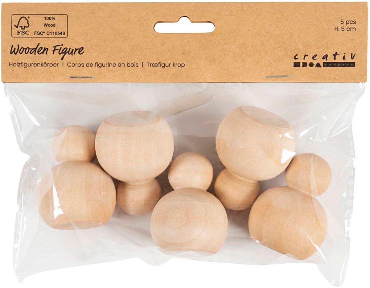 Creativ Company Bastelfiguren aus Holz ca. 5 cm 5er-Set zum Selbermachen.