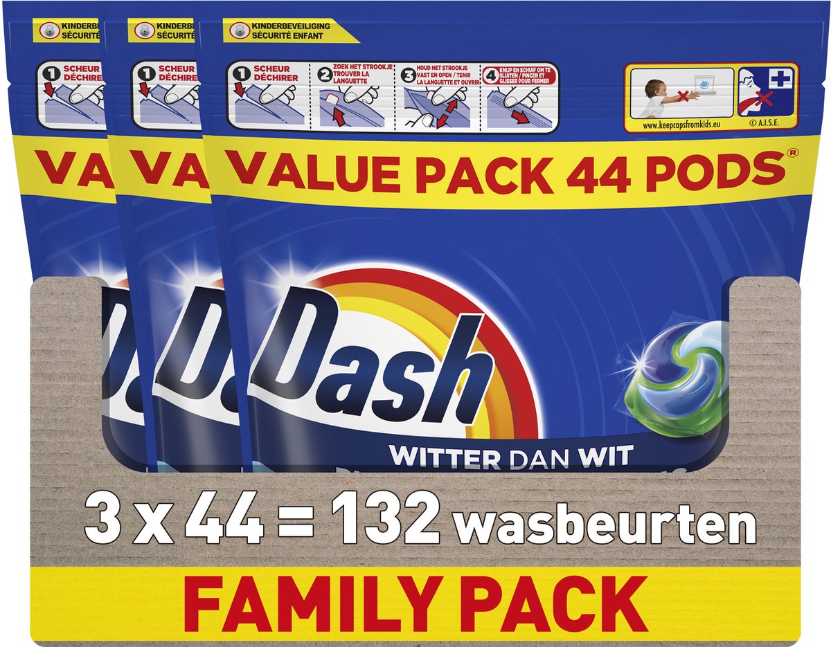 Dash Waschmittel-Pods® – weißer als weiß – 3 x 44 Wäschen