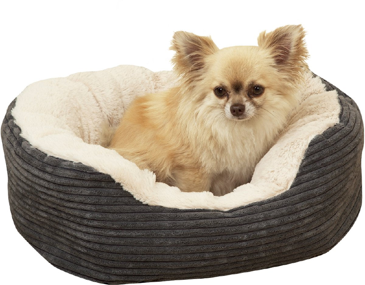 Rosenholz-Hundebett, oval, Jumbo-Kord, Plüsch, Grau, Creme